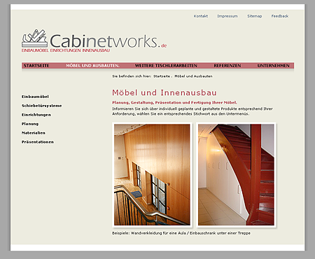 Screen der Webseite Cabinetworks